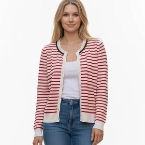 Banana Republic Red and Cream Striped Button-Front Cardigan Sz Small